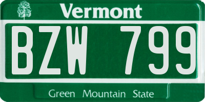 VT license plate BZW799