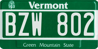 VT license plate BZW802