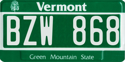 VT license plate BZW868