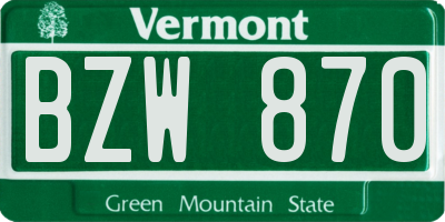 VT license plate BZW870