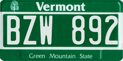 VT license plate BZW892