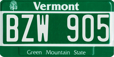 VT license plate BZW905