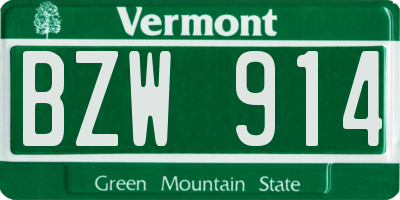 VT license plate BZW914