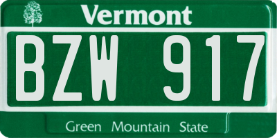 VT license plate BZW917