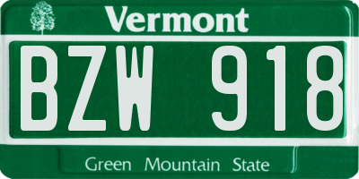 VT license plate BZW918