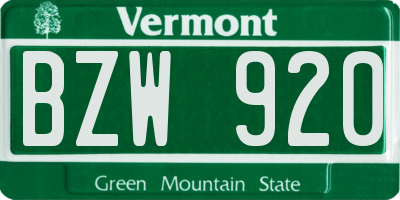 VT license plate BZW920