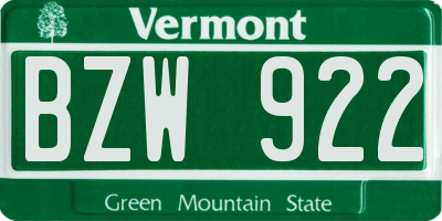 VT license plate BZW922