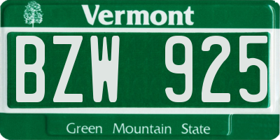 VT license plate BZW925