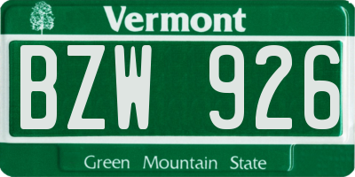 VT license plate BZW926