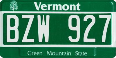 VT license plate BZW927