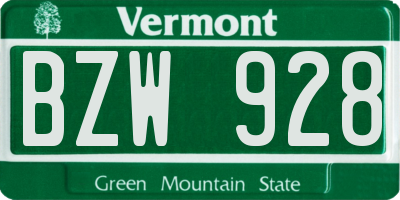 VT license plate BZW928