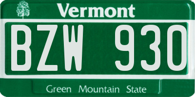 VT license plate BZW930