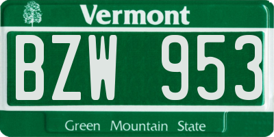 VT license plate BZW953