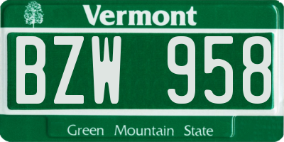 VT license plate BZW958