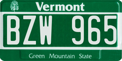 VT license plate BZW965