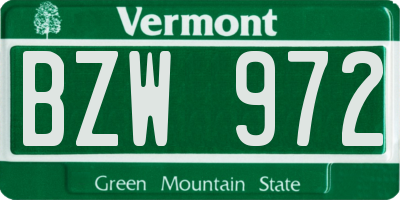 VT license plate BZW972