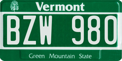 VT license plate BZW980
