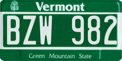 VT license plate BZW982