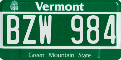 VT license plate BZW984