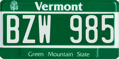 VT license plate BZW985