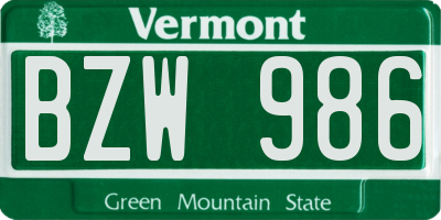 VT license plate BZW986