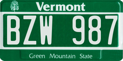 VT license plate BZW987