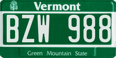 VT license plate BZW988