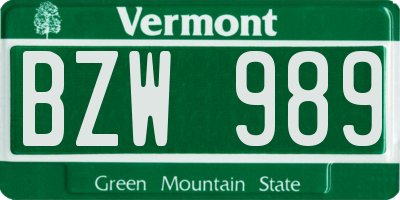VT license plate BZW989
