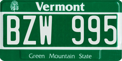 VT license plate BZW995