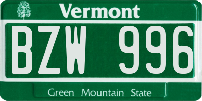 VT license plate BZW996