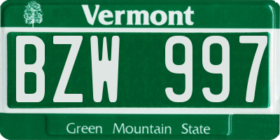 VT license plate BZW997