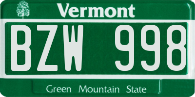 VT license plate BZW998