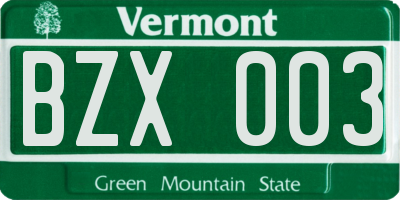 VT license plate BZX003