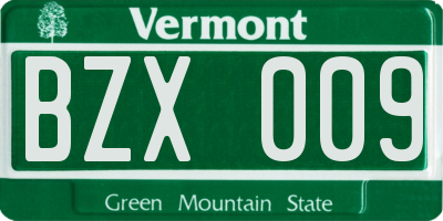 VT license plate BZX009