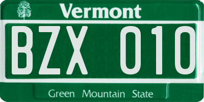 VT license plate BZX010