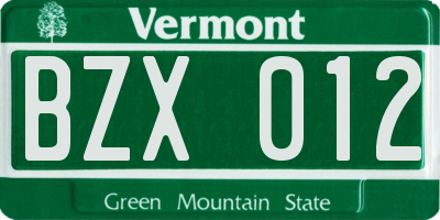 VT license plate BZX012