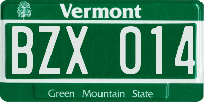 VT license plate BZX014