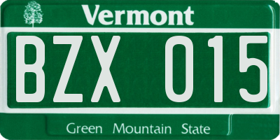 VT license plate BZX015