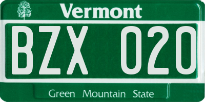 VT license plate BZX020