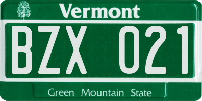VT license plate BZX021