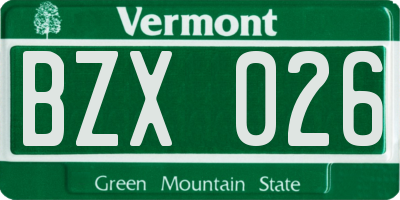 VT license plate BZX026