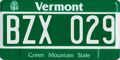 VT license plate BZX029