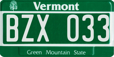 VT license plate BZX033