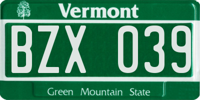 VT license plate BZX039