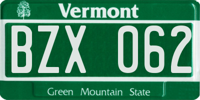 VT license plate BZX062