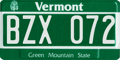 VT license plate BZX072