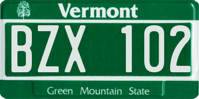 VT license plate BZX102