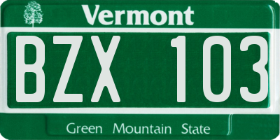 VT license plate BZX103