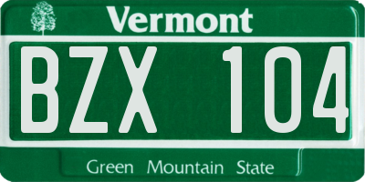 VT license plate BZX104