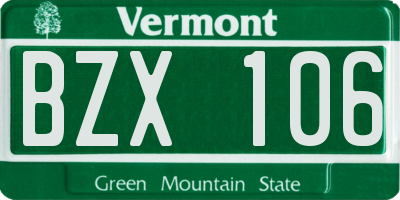 VT license plate BZX106